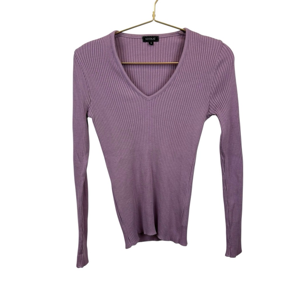 Kookai Lavender Purple Ribbed Sweater Size 2 Made in Italy Merino Wool Soft Girl